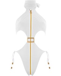 ANTONINIAS - Cynosure One-piece Swimsuit With Golden Buckle In White - Lyst