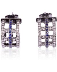 Artisan - Blue Sapphire Pave Diamond 925 Sterling Silver Half Hoop Earrings Jewelry - Lyst