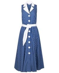 Deer You - Adelaide Alluring Midi Dress In Royal Blue With White Polka Dots - Lyst