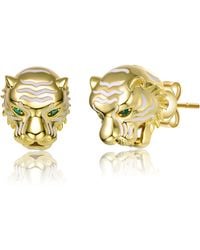 Genevive Jewelry - Rachel Glauber Plated With Emerald Cubic Zirconia Enamel Roaring Tiger Head Three-D Stud Earrings - Lyst