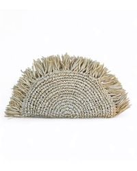 OhSun - Neutrals Matilde Raffia Fringe Clutch - Lyst
