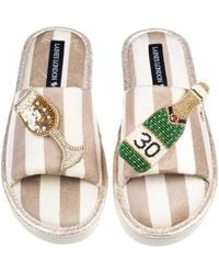 Laines London - Neutrals Flatform Stripe Open Toe Slippers With Champagne 30Th Birthday Brooches - Lyst
