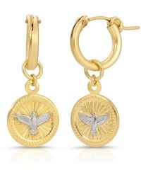 Glamrocks Jewelry - White Winged Dove Charm Huggie Hoop Earrings - Lyst