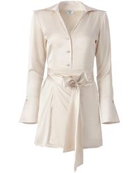 Lita Couture - Cream Satin Mini Wrap Dress - Lyst