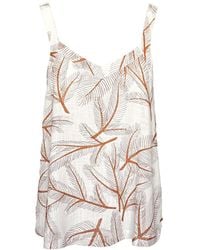 Haris Cotton - Printed Linen Blend Tie Back Top With Straps Copper Fern - Lyst