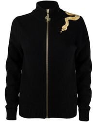 House of Laines London - Laines Couture Cashmere-Wool Zip Cardigan With Hand-Embellished Shoulder Snake - Lyst