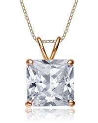Genevive Jewelry - Sterling Plated With Clear Cubic Zirconia Square Solitaire Necklace - Lyst