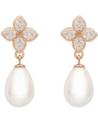 LÁTELITA London - Rose Clover Flower Pearl Drop Cz Earrings Rosegold - Lyst