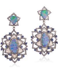 Artisan - Opal Doublet Sapphire Diamond 18k Gold 925 Sterling Silver Dangle Earrings Jewelry - Lyst