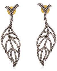 Artisan - Leaf Design Diamond 14k Gold Dangle Earrings 925 Sterling Silver Jewelry - Lyst