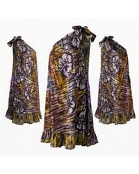 Nyny Ryke - Wilma S, One-Shoulder Batik Midi Dress Floral Cotton Summer Dress - Lyst