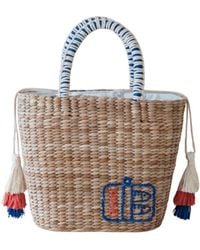 LIKHÂ - Neutrals Handwoven Seagrass Sardine Can Tote Bag With Tassels - Lyst
