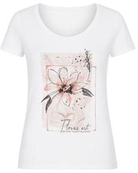 Conquista - Neutrals Short Sleeve Top With Multicoloured Print Detail - Lyst