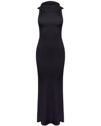 Mandragora - Lana – Steel Elegant Stretch Maxi Dress With Hood - Lyst