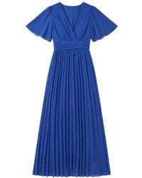 LAtelier London - Royal Pleated Midi Dress With Flutter Sleeves - Lyst