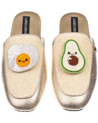 Laines London - Neutrals Classic Mules With Laines Lovables Egg & Avocado Brooches - Lyst