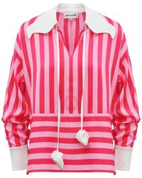 Julia Allert - Smart Elegance – Silk-Touch Striped Long-Sleeve Blouse - Lyst