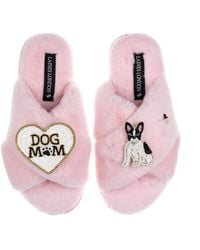 Laines London - Classic Slippers With Dog Mum/Mom & Sitting French Bulldog Brooches - Lyst