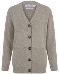 Paul James Knitwear - Neutrals Lambswool V Neck Ribbed Layla Cardigan With Pockets - Lyst