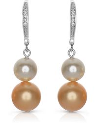 Genevive Jewelry - Sterling Silver Multi Colored Pearl And Cubic Zirconia Drop Earrings - Lyst
