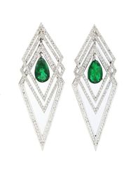 Artisan - Pear Cut Emerald & Pave Diamond In 18k White Gold Kite Dangle Earrings - Lyst