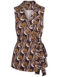concept A trois - Neutrals Wrap Vest With Graphic Print And Accentuated Waist – Pre-Fall - Lyst