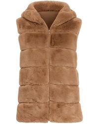 Tantra Spain Sl - Neutrals Fur Vest With Hood And Zipper Closure - Lyst