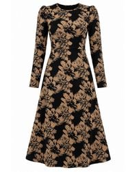 James Lakeland - Camel Floral Long-Sleeve Midi Dress - Lyst