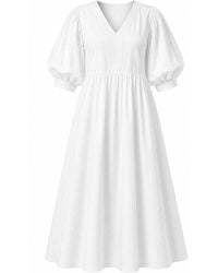 IZABELA MANDOIU - Cotton Midi Dress With Puff Sleeves - Lyst