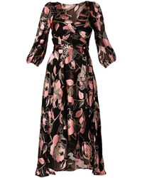 SACHA DRAKE - Dawn Peach Wrap Dress In Black Pink Floral - Lyst