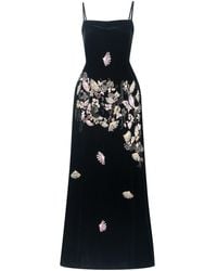 Silk and Bears - Hand-Embroidered Silk Velvet Bias Slip Maxi Dress — Fan Motif — Velvet Atelier - Lyst