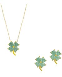 Spero London - Four Leaves Clover Sterling Silver Earring & Necklace Set In Green - Lyst