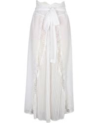 Modenaire - Sheer Lace Panel Pleated Maxi Skirt With Waist Tie Detail - Lyst