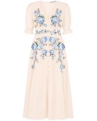 Hope & Ivy - Neutrals The Celia Embroidered Puff Sleeve Front Button Midi Dress - Lyst