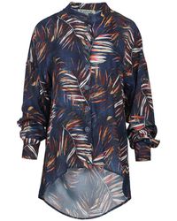 Conquista - Leaf Print Blouse With Mandarin Collar - Lyst