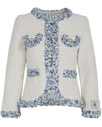 The Extreme Collection - Short Ecru Tweed Cotton Blend Jacket With Patch Pockets And Light Blue Details Sky - Lyst