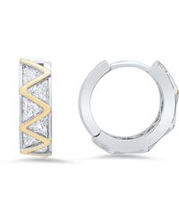 Kylie Harper - Sterling Two-Tone Diamond Cz Zig Zag Hoop Earrings - Lyst