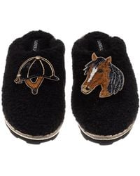 Laines London - Teddy Closed Toe Slippers With Horse & Riding Hat Brooches - Lyst