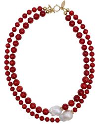 Farra - Red Coral With Baroque Double Strands Necklace - Lyst