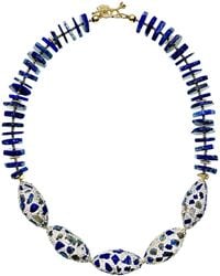 Farra - Lapis With Rhinestones Bordered Lapis Stones Short Necklace - Lyst