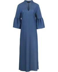 Conquista - Denim Style Kaftan With Ruffle Detail In Viscose-satin Fabric - Lyst