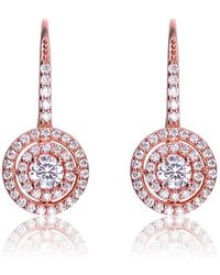 Genevive Jewelry - Sterling Silver Rose Gold Plated Cubic Zirconia Double Halo Earrings - Lyst