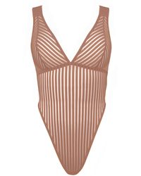 MONIQUE MORIN LINGERIE - Vertigo X Back Bodysuit Mushroom - Lyst
