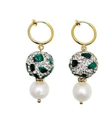Farra - Rhinestones With Malachite & Freshwater Pearls Dangle Earrings - Lyst