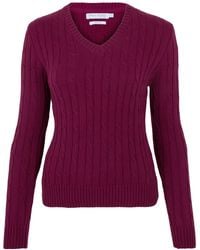 Paul James Knitwear - Cotton Talulah Cable V Neck Jumper - Lyst
