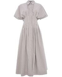 Exquise - Neutrals Regular Short Sleeve Poplin Pleated Shirt Jream Dress - Lyst