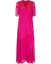 Hope & Ivy - The Harriet Embellished Flutter Sleeve Maxi Wrap Dress With Tie Waist - Lyst