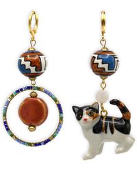 Midnight Foxes Studio - Calico Cat Gold Earrings - Lyst