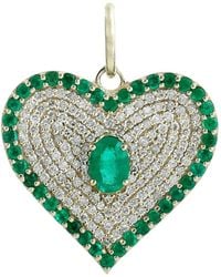 Artisan - 14K Emerald & Diamond Heart Pendant - Lyst