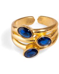 Ebru Jewelry - Trio Sapphire Gemstone & Stylish Adjustable Cocktail Ring - Lyst